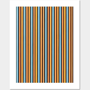 Vertical Retro Stripes Pattern Orange and Light Blue Posters and Art